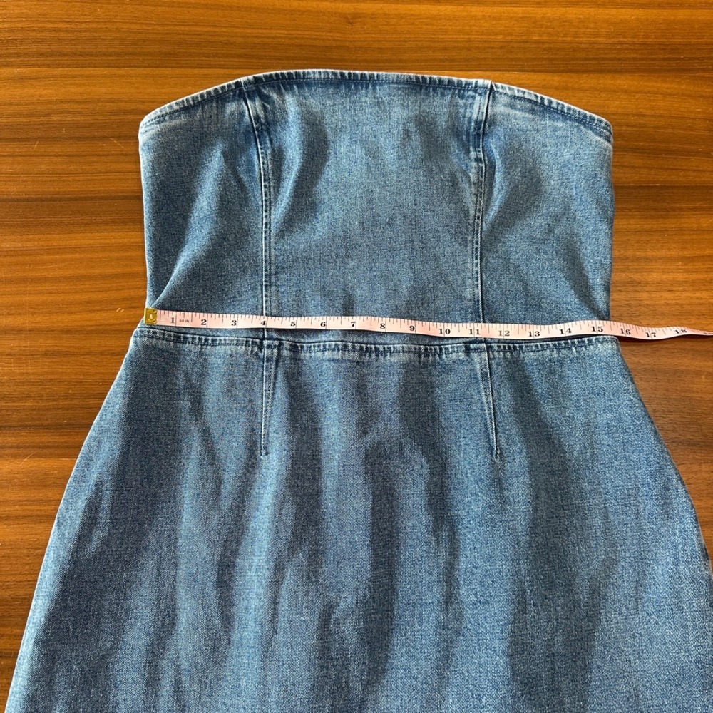 Abercrombie & Fitch Strapless Denim Midi Dress Large Stretch Bodycon Corset NWT - Picture 6 of 13